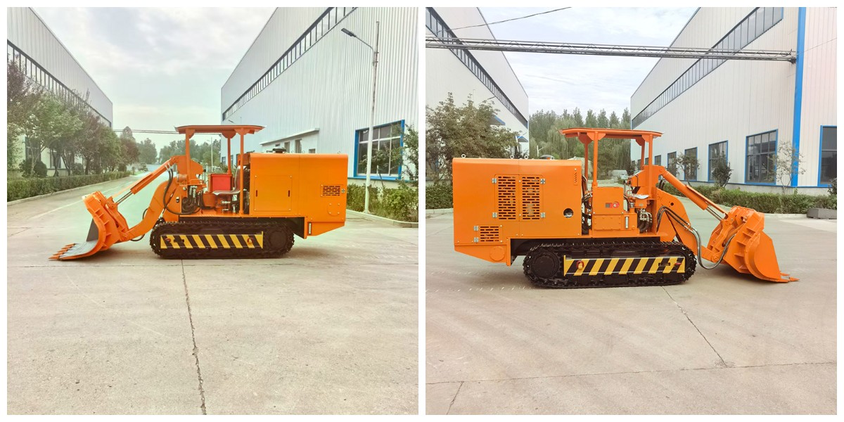 Chargeuse de roches à déchargement latéral de tunnel